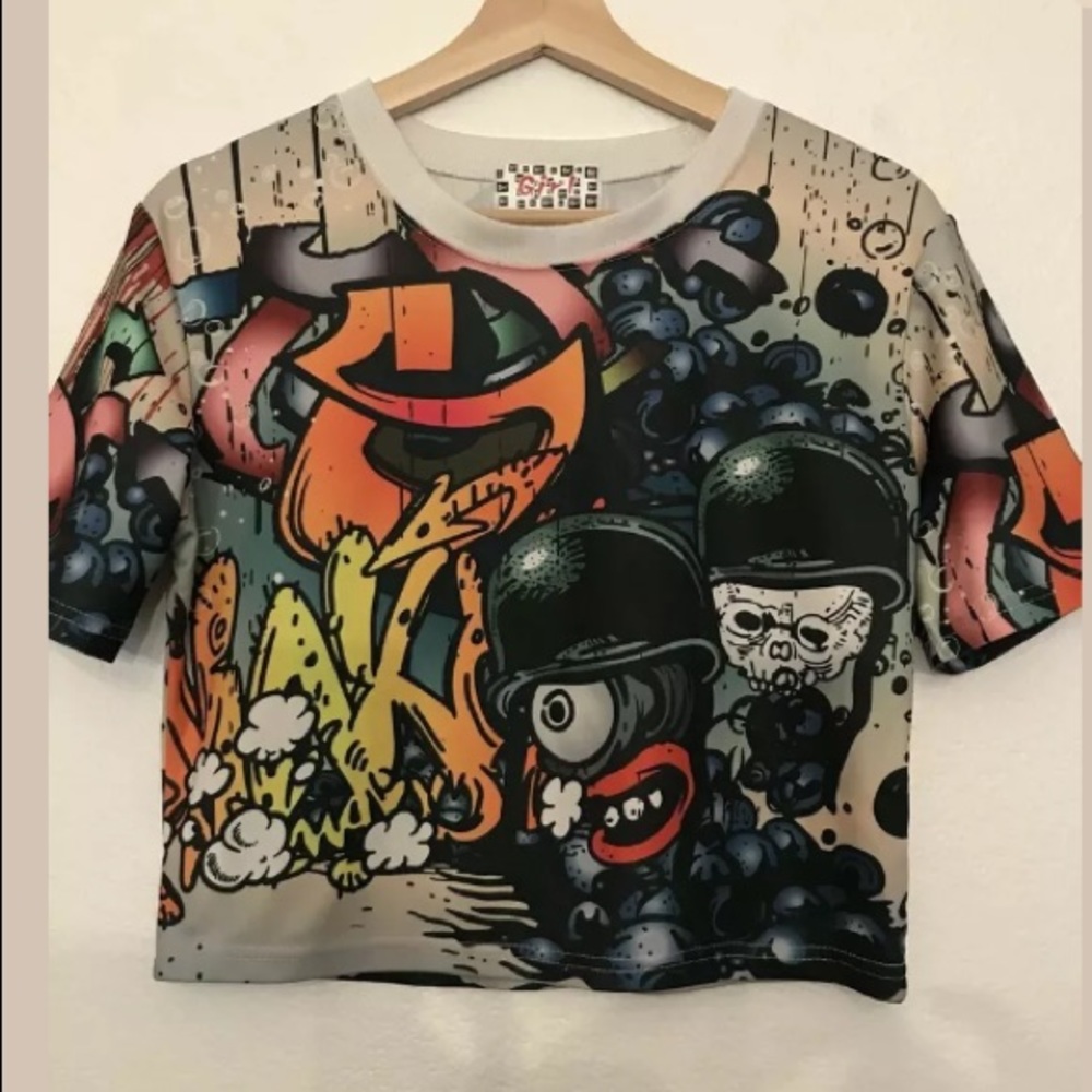 Girl Bright Colored Graffiti Art Crop Top